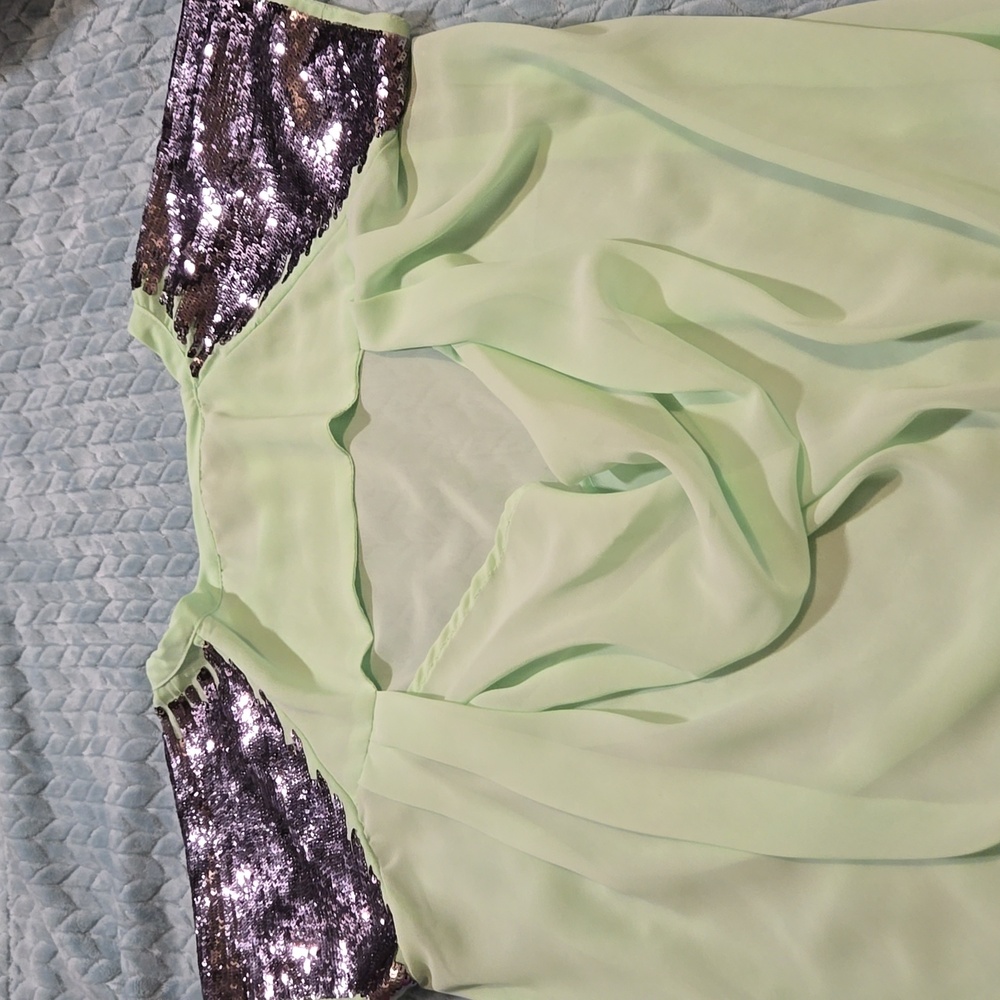 Sheer Green Top with Sequined Sleeves - Picture 6 of 6